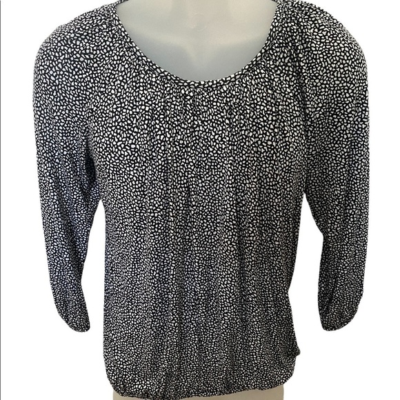 MICHAEL KORS Black & White Pebbles Peasant Blouse Women PS SP - Picture 1 of 3